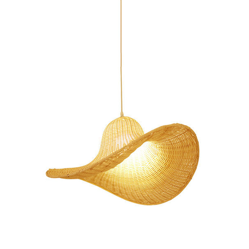 Beige Cap Shaped Hanging Light Modern 1 Light Bamboo Ceiling Pendant Lamp for Dining Room