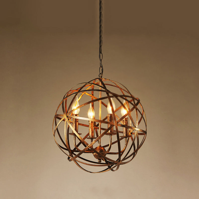 4 Lights Metal Pendant Ceiling Fixture Lamp Rustic with Globe Foyer and Hall Chandelier Lighting