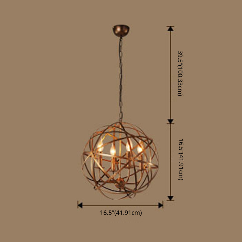 4 Lights Metal Pendant Ceiling Fixture Lamp Rustic with Globe Foyer and Hall Chandelier Lighting