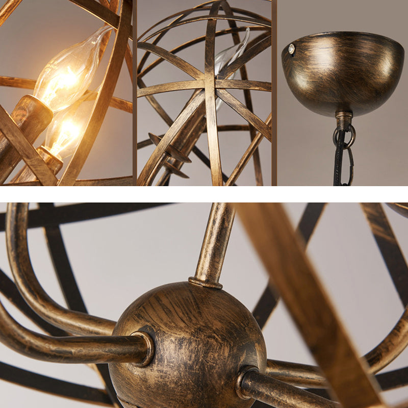 4 Lights Metal Pendant Ceiling Fixture Lamp Rustic with Globe Foyer and Hall Chandelier Lighting