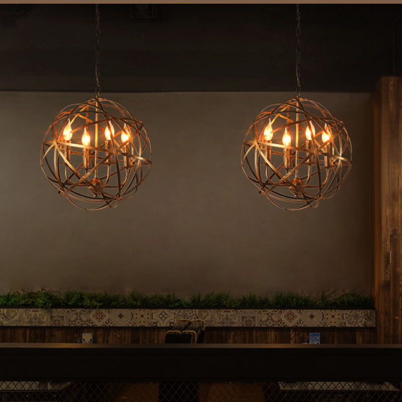 4 Lights Metal Pendant Ceiling Fixture Lamp Rustic with Globe Foyer and Hall Chandelier Lighting