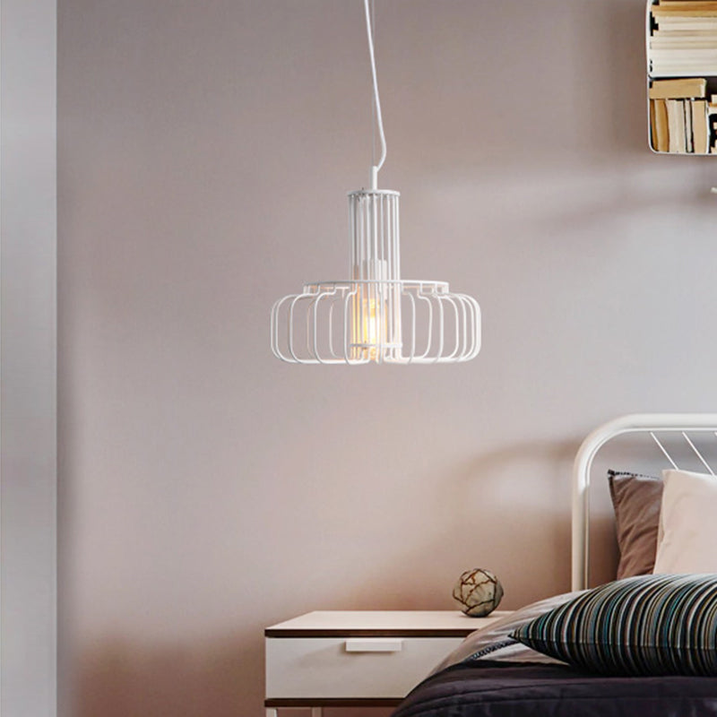 Weiße Käfig Decke Hanging Lantern Loft Style Metal 1 Kopf Esszimmer Federung Licht