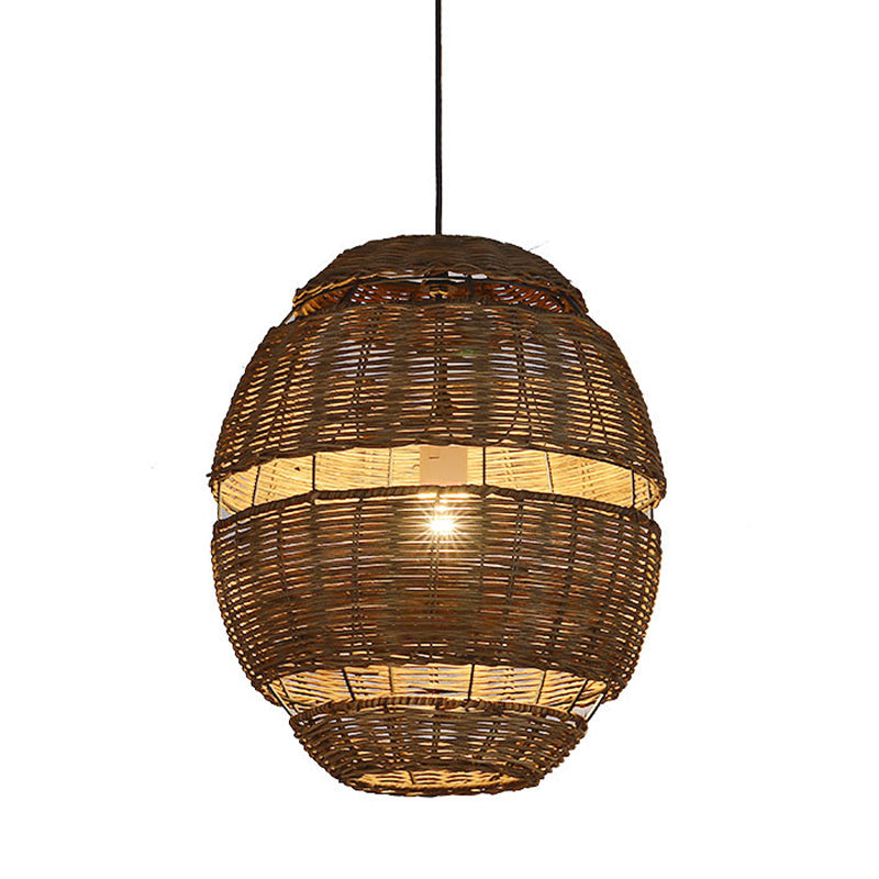 14"/18"/21.5" W Bamboo Globe Hanging Pendant Asia Style 1 Light Ceiling Light in Brown for Restaurant