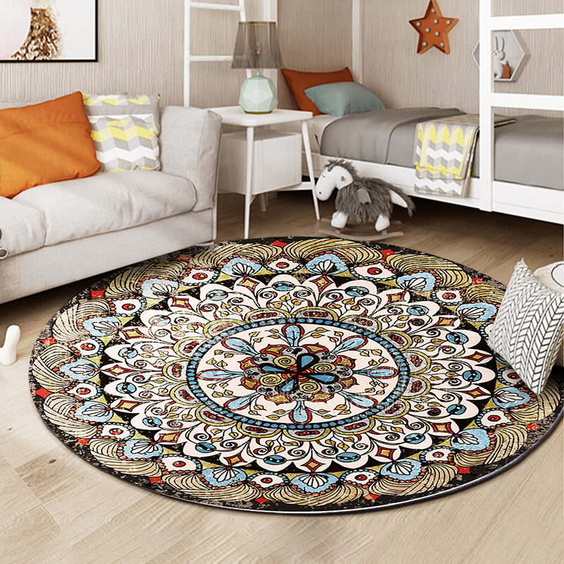 Round Color Moroccan Concentric Circles Rug Polyester Classic Carpet Non-Slip Backing Indoor Rug for Living Room