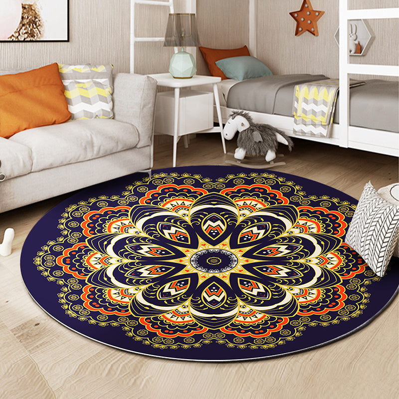 Round Color Moroccan Concentric Circles Rug Polyester Classic Carpet Non-Slip Backing Indoor Rug for Living Room