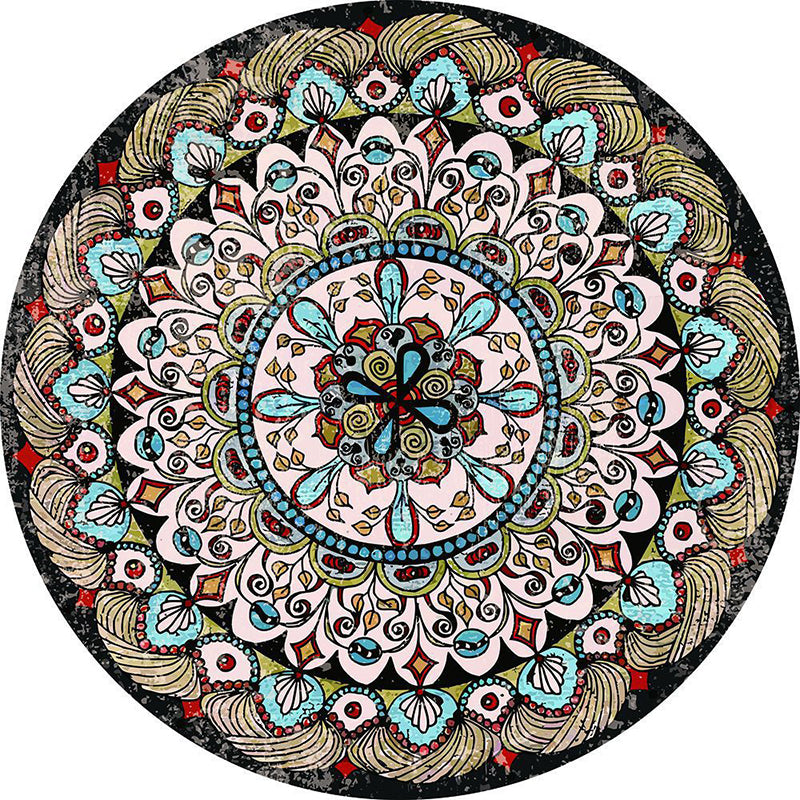 Round Color Moroccan Concentric Circles Rug Polyester Classic Carpet Non-Slip Backing Indoor Rug for Living Room