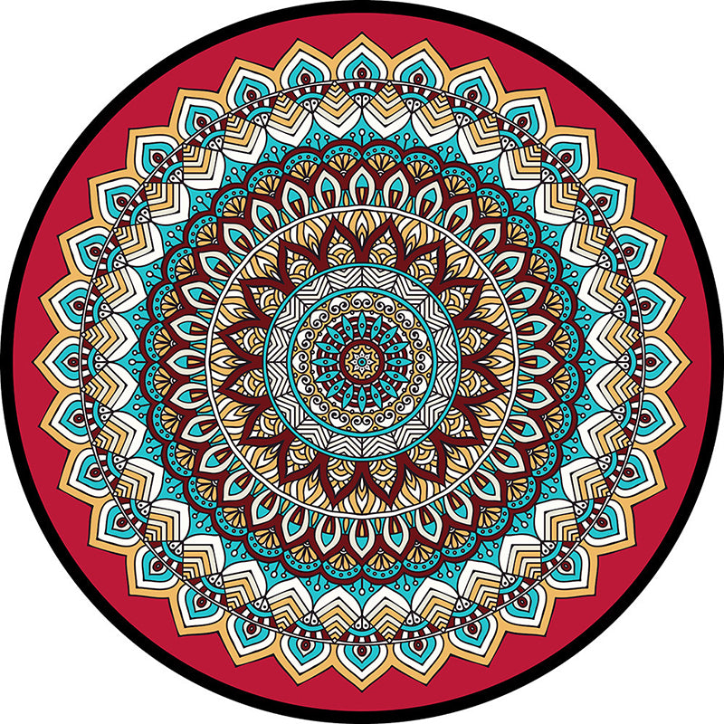 Round Color Moroccan Concentric Circles Rug Polyester Classic Carpet Non-Slip Backing Indoor Rug for Living Room