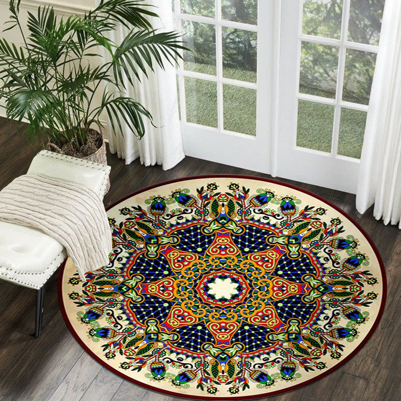 Couleur rond traditionnel tapis intérieur polyester marocain fleurie octogonale tapis de support sans glissement pour le salon