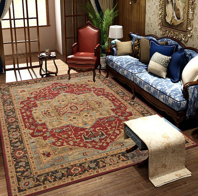 Moroccan Symmetrical Pattern Area Carpet Color Polyester Rug Stain Resistant Carpet for Living Room