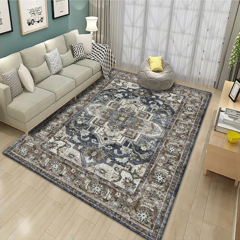 Dark Color Moroccan Concentric Circles Rug Polyester Classic Carpet Non-Slip Backing Indoor Rug for Living Room