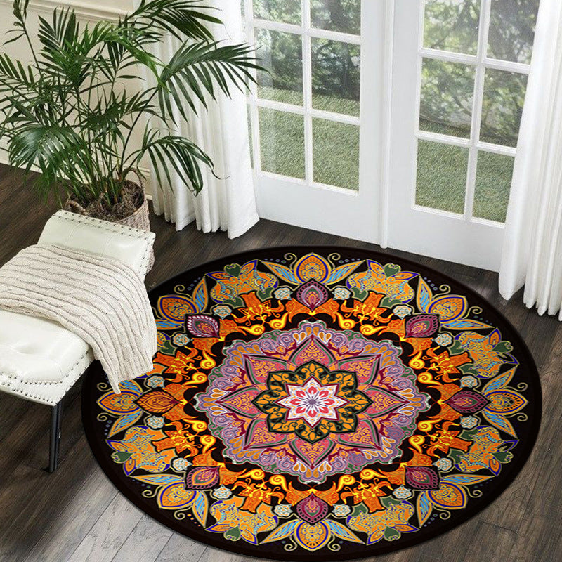 Black Tone Octagonal Flower Rug Polyester Moroccan Carpet Anti-Slip Backing Indoor Rug for Living Room