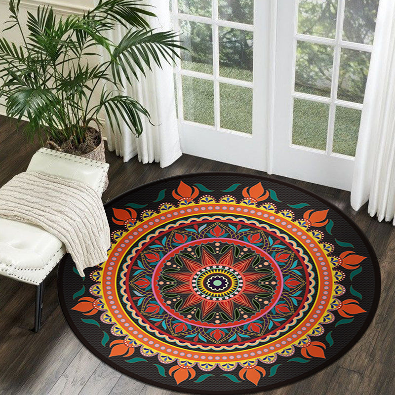 Black Tone Octagonal Flower Rug Polyester Moroccan Carpet Anti-Slip Backing Indoor Rug for Living Room