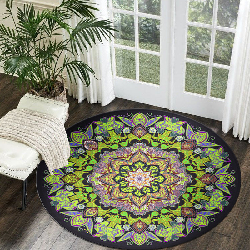 Black Tone Octagonal Flower Rug Polyester Moroccan Carpet Anti-Slip Backing Indoor Rug for Living Room