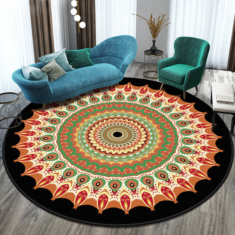 Zwarte toon achthoekige bloem tapijten polyester verontruste tapijt anti-slip achterste binnen tapijt voor woonkamer