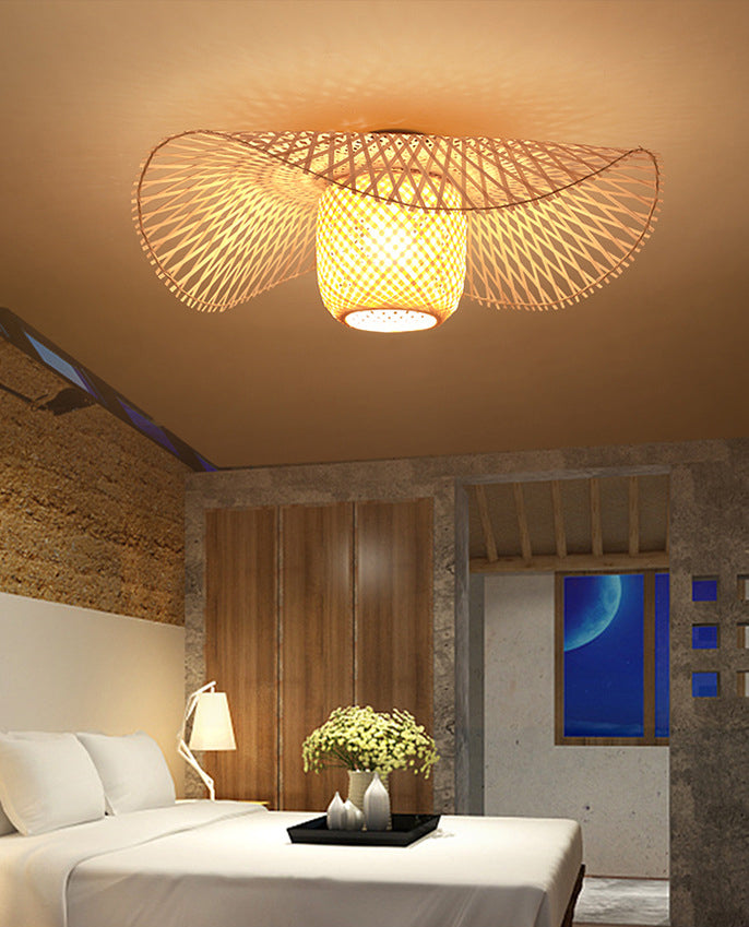 Bamboo Asia Flush Mount plafondverlichting akte 1 licht Twisting Flush Ceiling Light Light Fixture voor slaapkamer