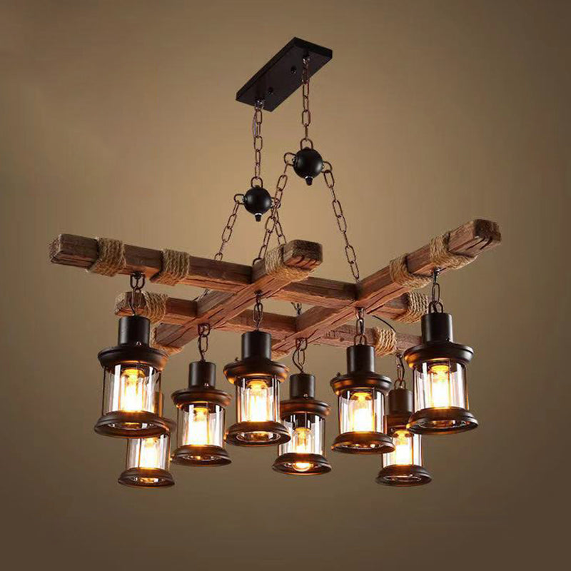 8-Light Sputnik Chandelier in Industrial Vintage Style Wooden Ceiling Light for Coffee Shop