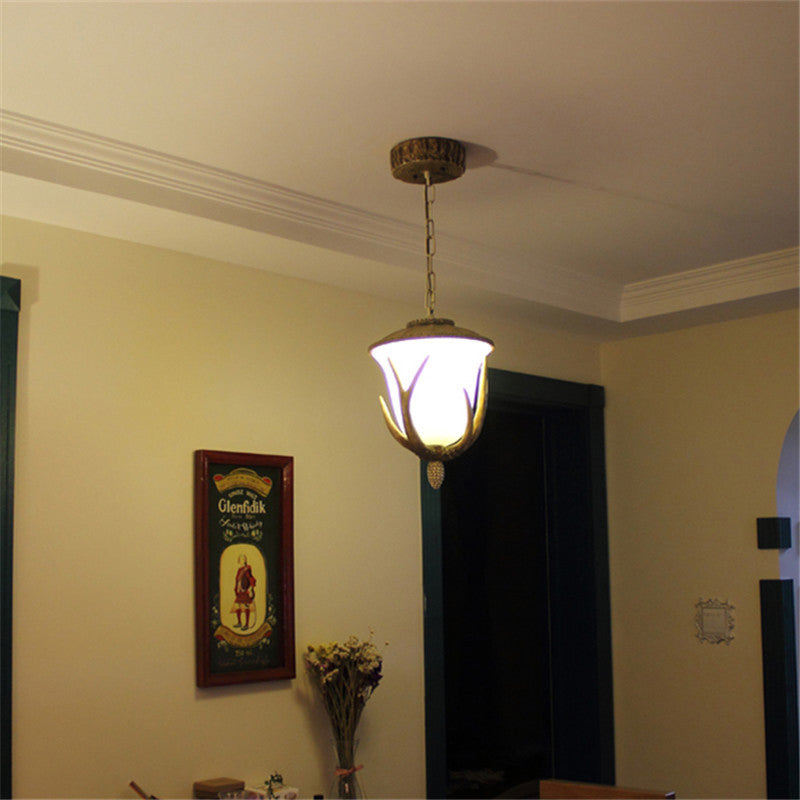 1 Lampada lampadario di vetro lattiginoso leggero rustico con dettagli di pino lampadario sala da pranzo