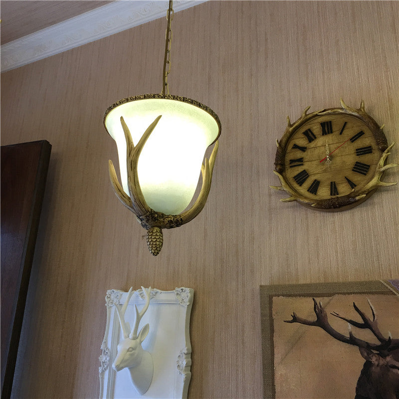 1 Lampada lampadario di vetro lattiginoso leggero rustico con dettagli di pino lampadario sala da pranzo