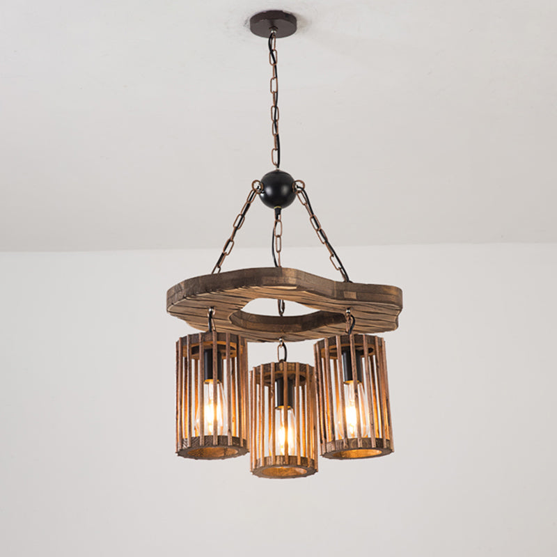 Retro Industrial Style Cylinder Chandelier Wood Pendant Ceiling Lights for Restaurant