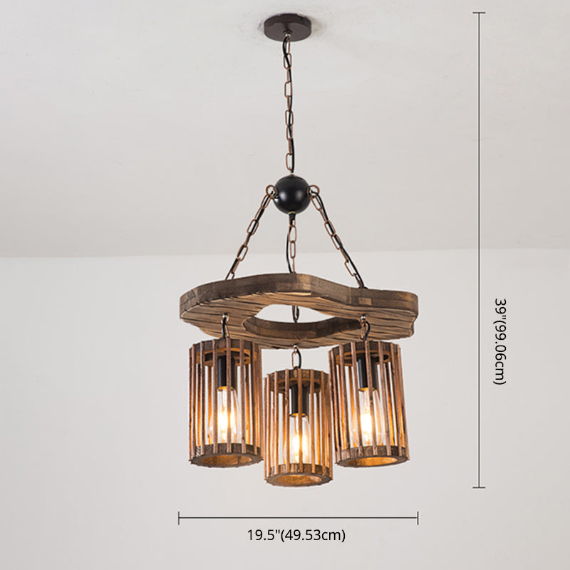 Retro Industrial Style Cylinder Chandelier Wood Pendant Ceiling Lights for Restaurant