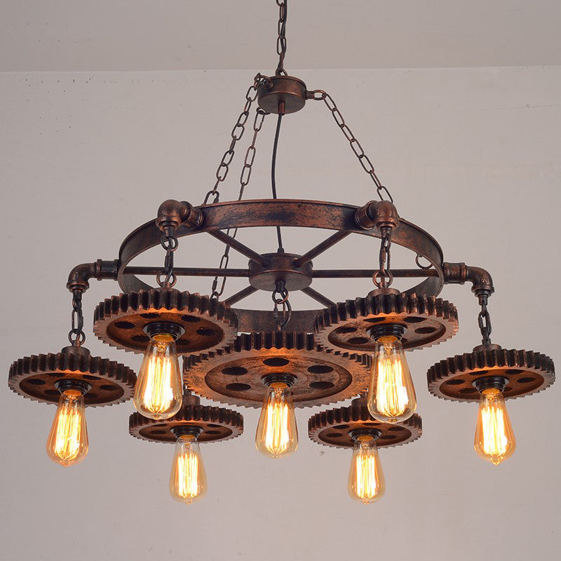 Wheel Chandelier Light Fixture Industrial Metal Pendant Lighting for Restaurant