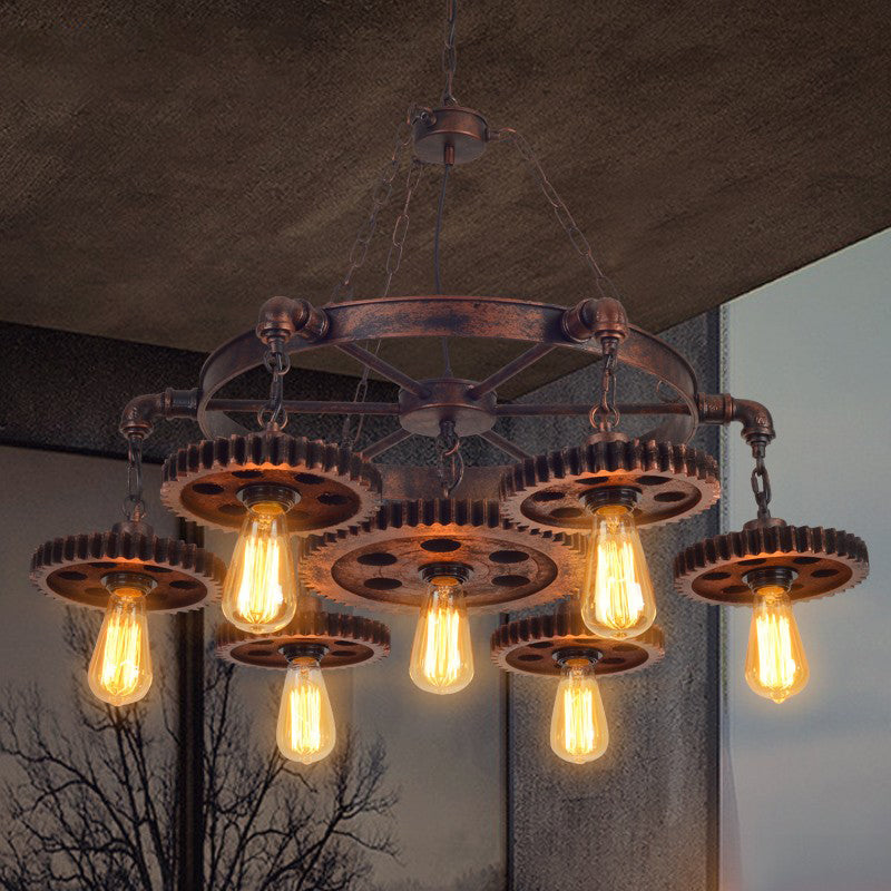 Wheel Chandelier Light Fixture Industrial Metal Pendant Lighting for Restaurant