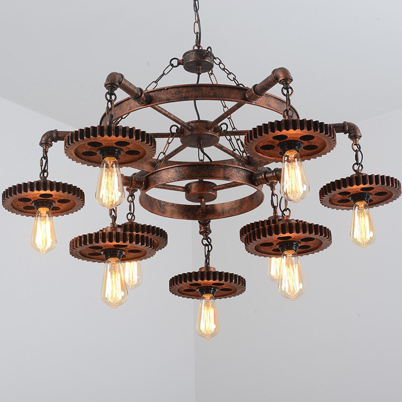 Wheel Chandelier Light Fixture Industrial Metal Pendant Lighting for Restaurant