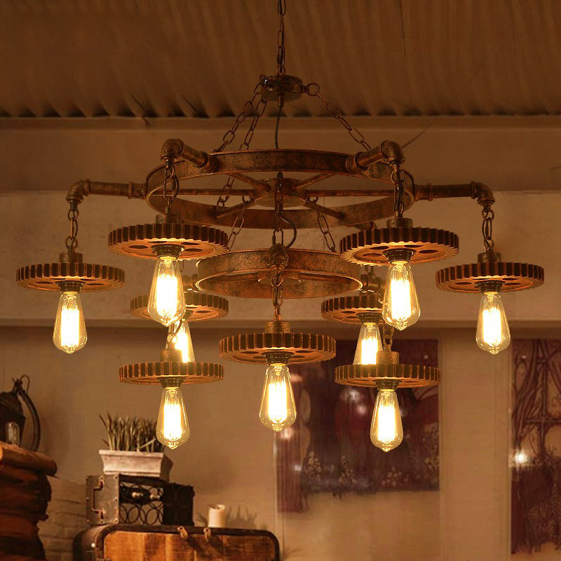 Wheel Chandelier Light Fixture Industrial Metal Pendant Lighting for Restaurant