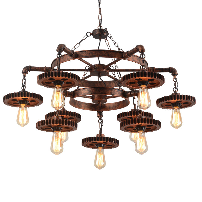 Wheel Chandelier Light Fixture Industrial Metal Pendant Lighting for Restaurant