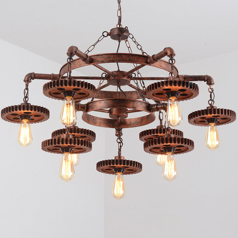 Wheel Chandelier Light Fixture Industrial Metal Pendant Lighting for Restaurant