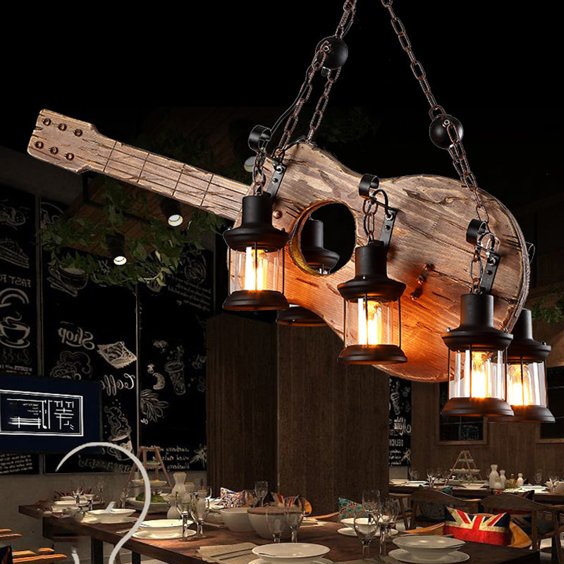 Retro Industrial Style Musical Instrument Chandelier Wood Pendant Ceiling Lights for Restaurant