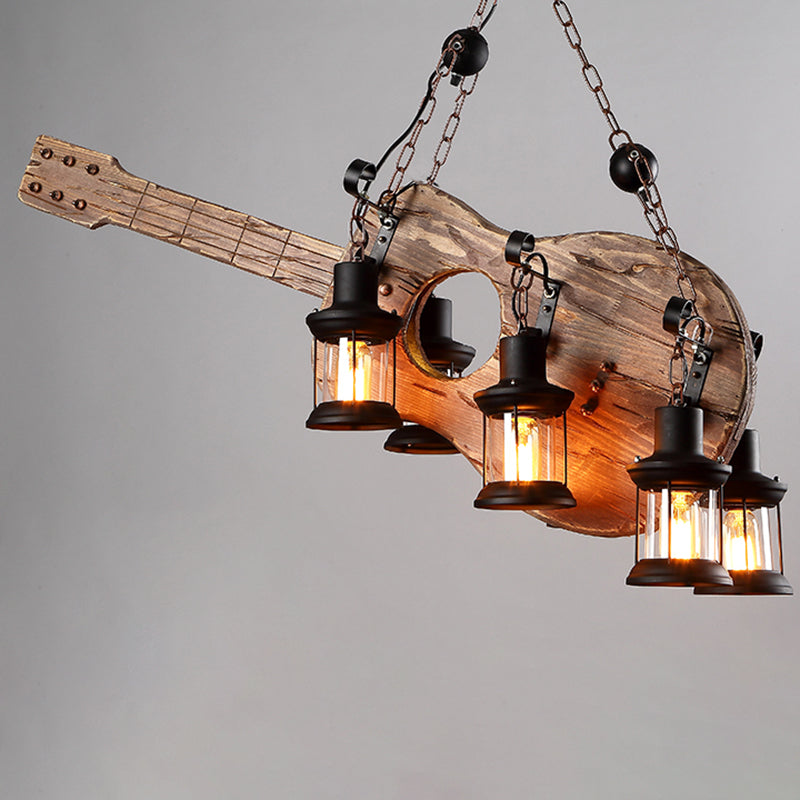 Retro Industrial Style Musical Instrument Chandelier Wood Pendant Ceiling Lights for Restaurant