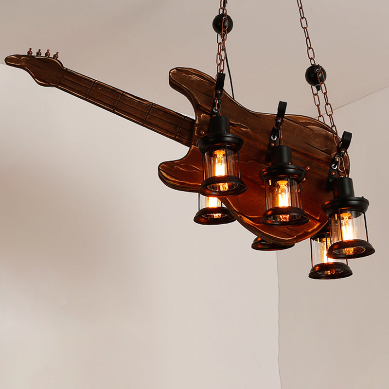 Retro Industrial Style Musical Instrument Chandelier Wood Pendant Ceiling Lights for Restaurant