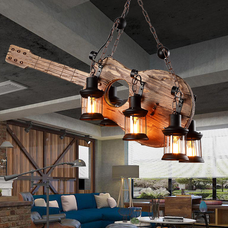 Retro Industrial Style Musical Instrument Chandelier Wood Pendant Ceiling Lights for Restaurant