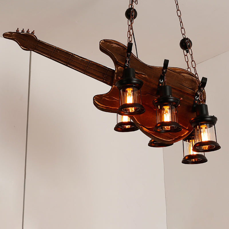 Retro Industrial Style Musical Instrument Chandelier Wood Pendant Ceiling Lights for Restaurant