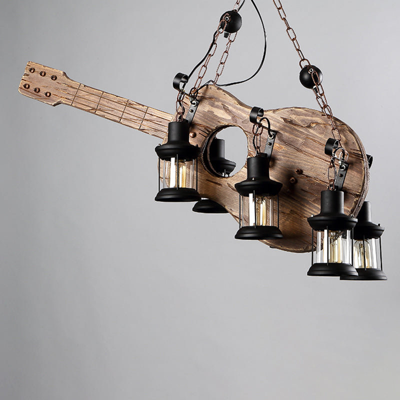 Retro Industrial Style Musical Instrument Chandelier Wood Pendant Ceiling Lights for Restaurant