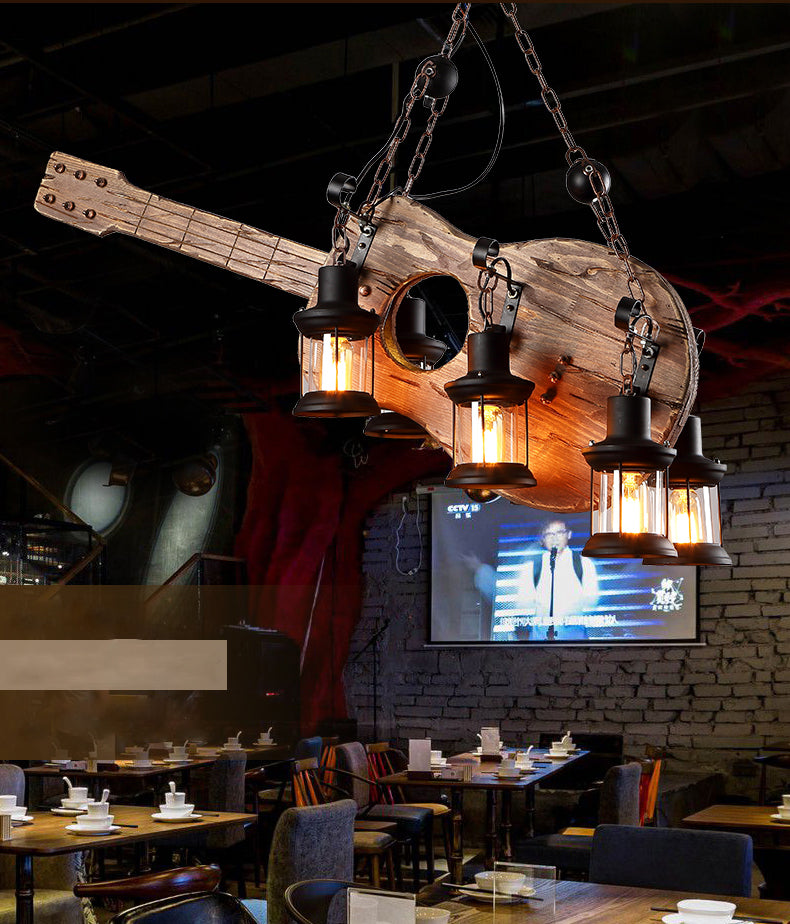 Retro Industrial Style Musical Instrument Chandelier Wood Pendant Ceiling Lights for Restaurant