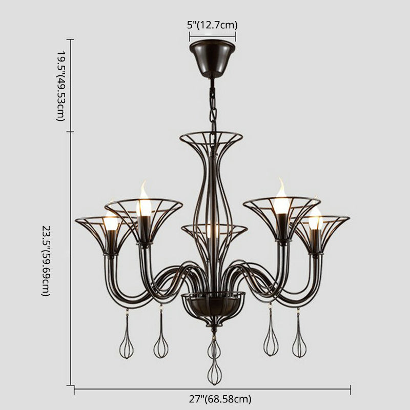 Shaded Metal Hanging Chandelier Vintage-Style Living Room Chandelier Light Fixture in Black