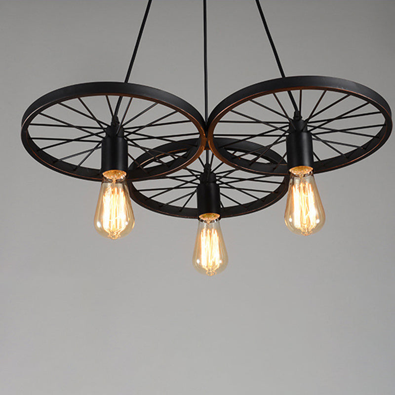 Industrial Wagon Wheel Cluster Pendant Light Metal Multi Light Pendant for Living Room