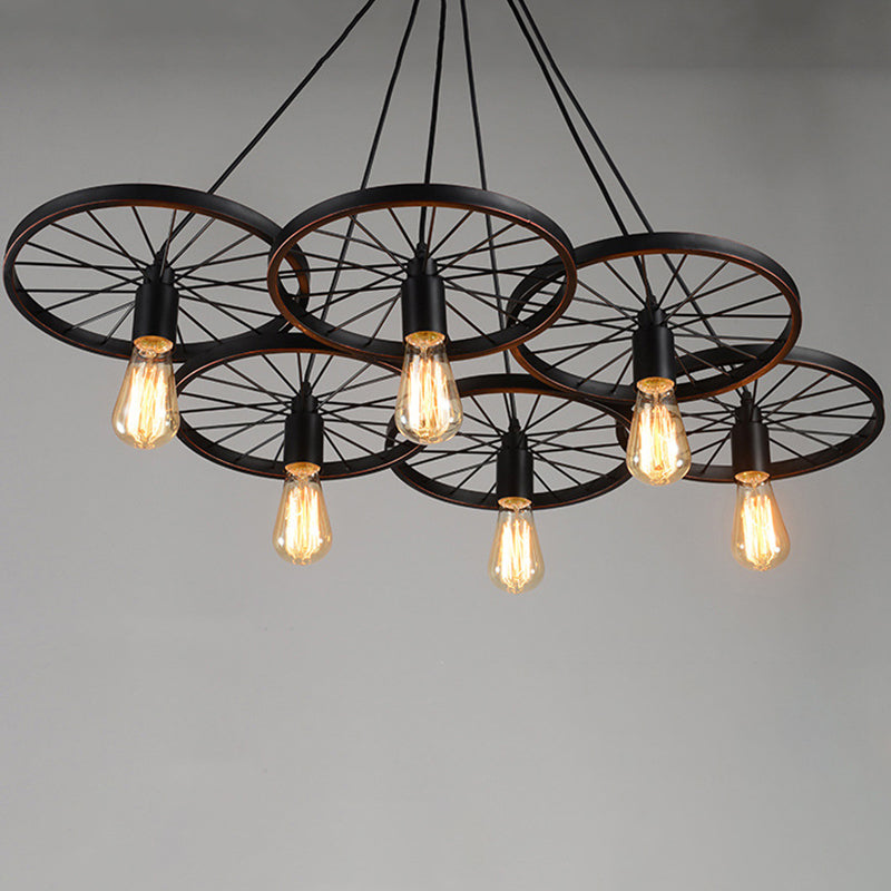 Industrial Wagon Wheel Cluster Pendant Light Metal Multi Light Pendant for Living Room