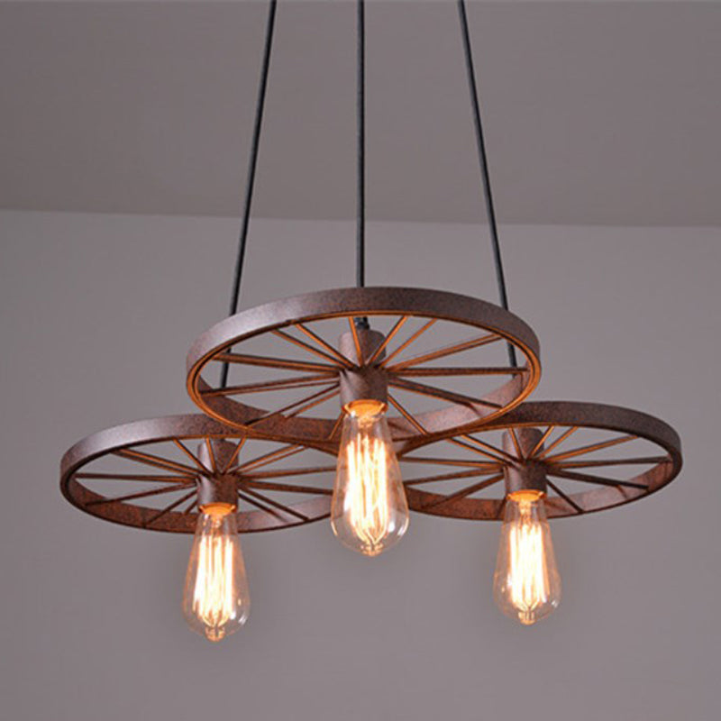 Industrial Wagon Wheel Cluster Pendant Light Metal Multi Light Pendant for Living Room