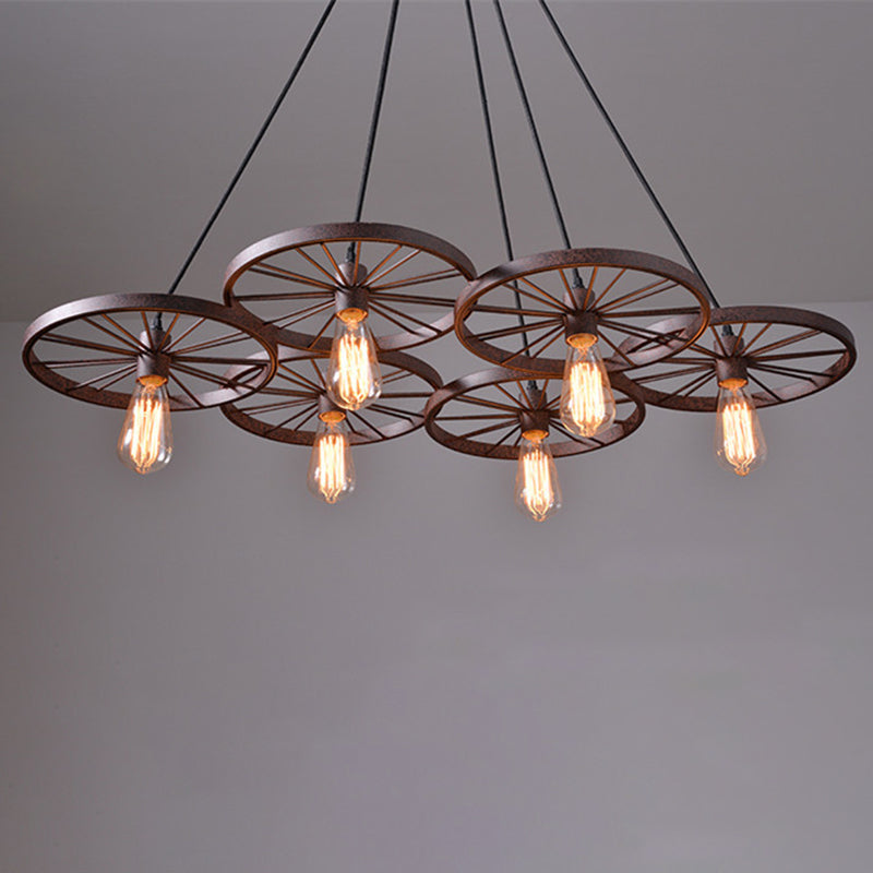 Industrial Wagon Wheel Cluster Pendant Light Metal Multi Light Pendant for Living Room