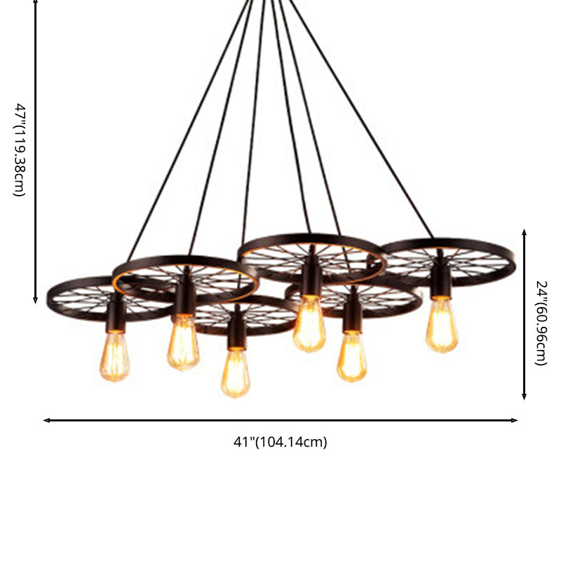 Colgante de clúster de rueda de vagón industrial colgante de luz múltiple de metal para sala de estar para sala de estar