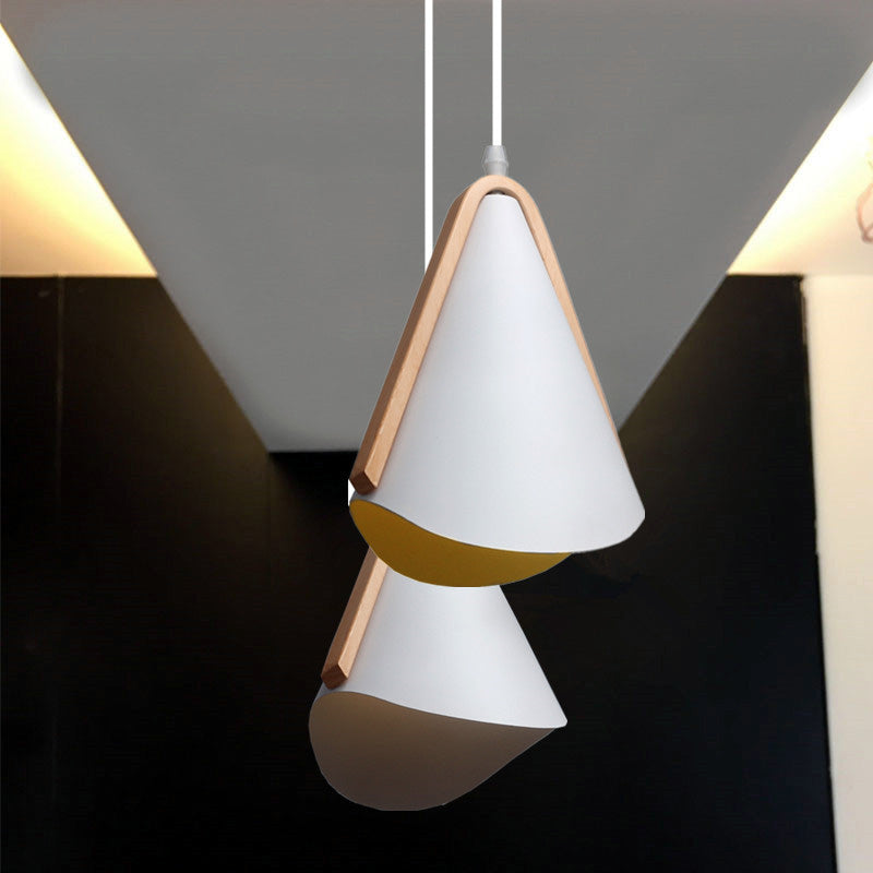 1-Light Nordic Style Hanging Light Wood Grain Metal Design Simplicity Suspension Lamp in White