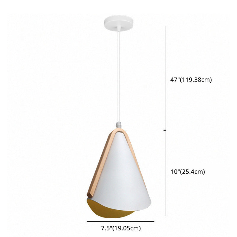 1-Light Nordic Style Hanging Light Wood Grain Metal Design Simplicity Suspension Lamp in White