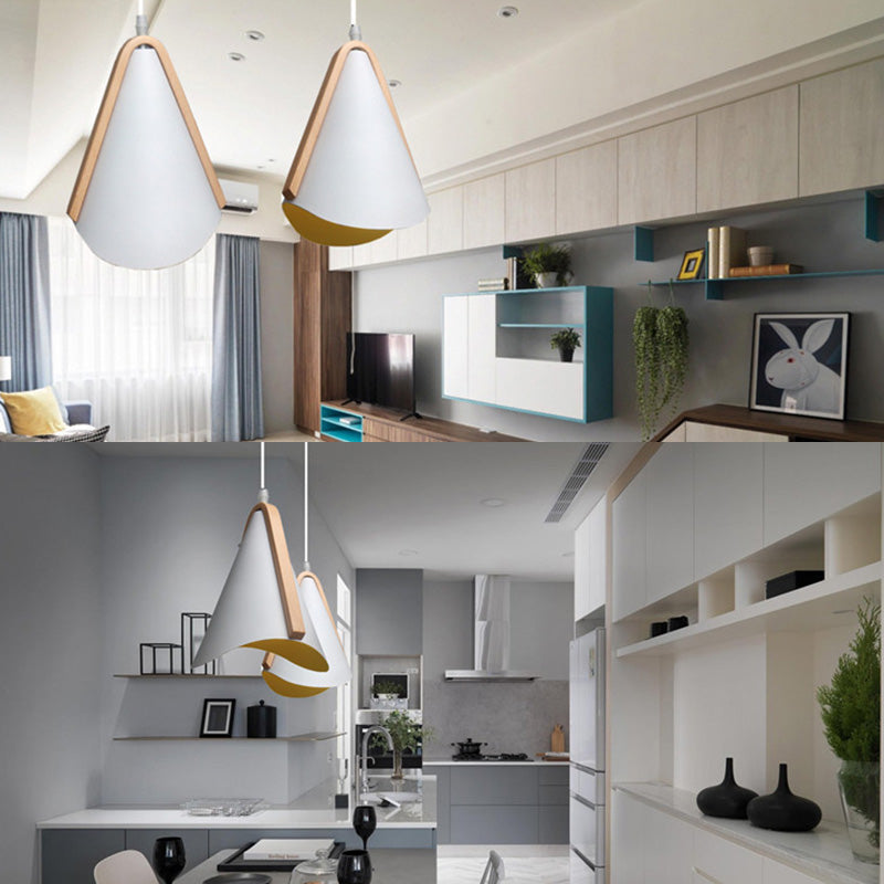 1-Light Nordic Style Hanging Light Wood Grain Metal Design Simplicity Suspension Lamp in White