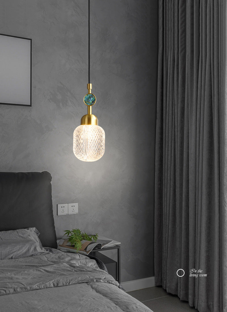 Verre clair éclairage ovale d'éclairage postmoderne 1 pendentif en laiton de tête pour chambre à coucher