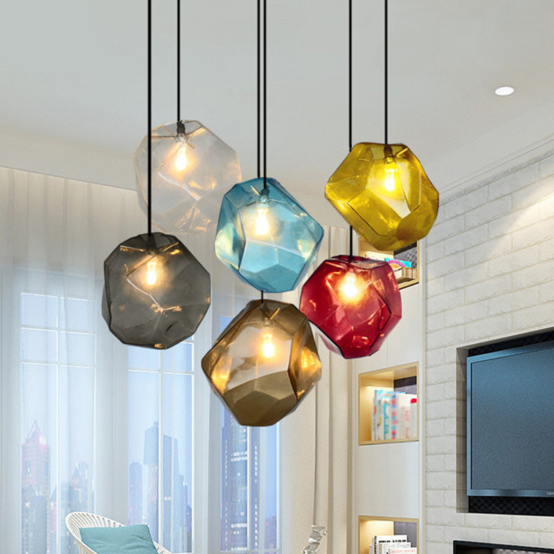 6-Colors Optional Stone Shaped Glass Hanging Light Nordic Style Simplicity Lighting Fixture for Bedroom