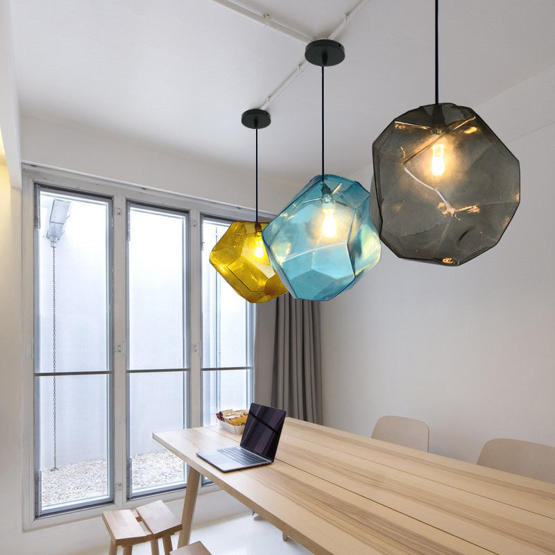 6-Colors Optional Stone Shaped Glass Hanging Light Nordic Style Simplicity Lighting Fixture for Bedroom