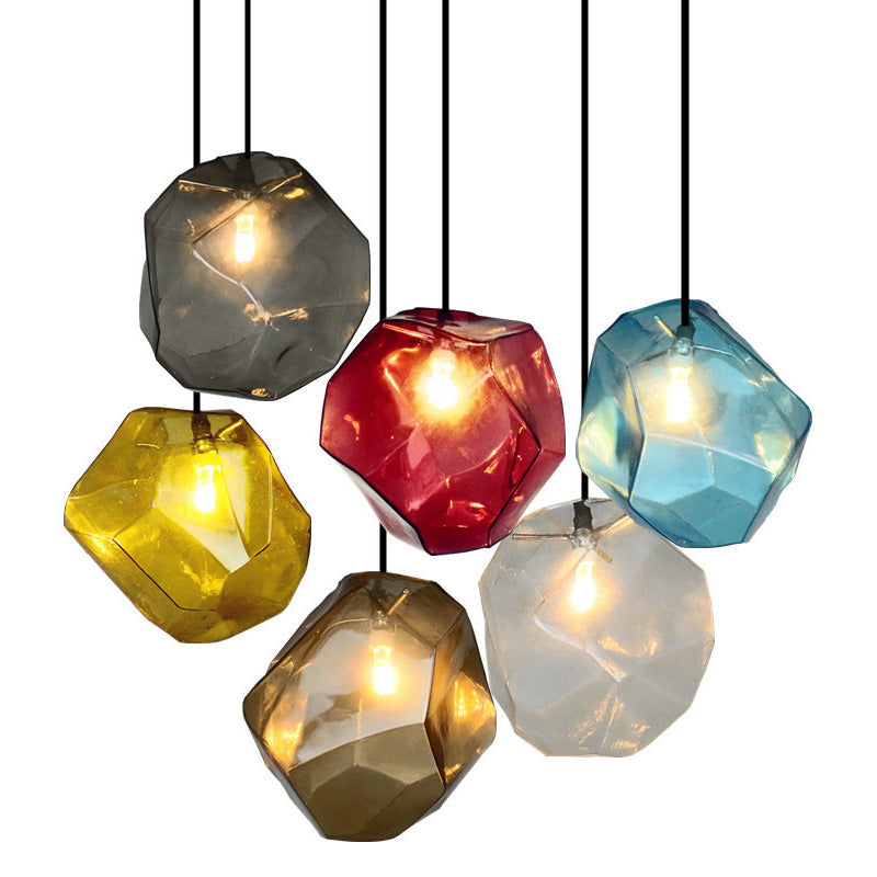 6-Colors Optional Stone Shaped Glass Hanging Light Nordic Style Simplicity Lighting Fixture for Bedroom